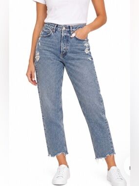 Agolde Jeans Mom Light Blue Distressed High-Rise 90’s Button Fly Crop Fray Pinch